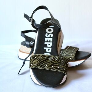GIOSEPPO 'Mederith' Black Tan Animal Print Sandals Women's size 9.5 (EU 40)